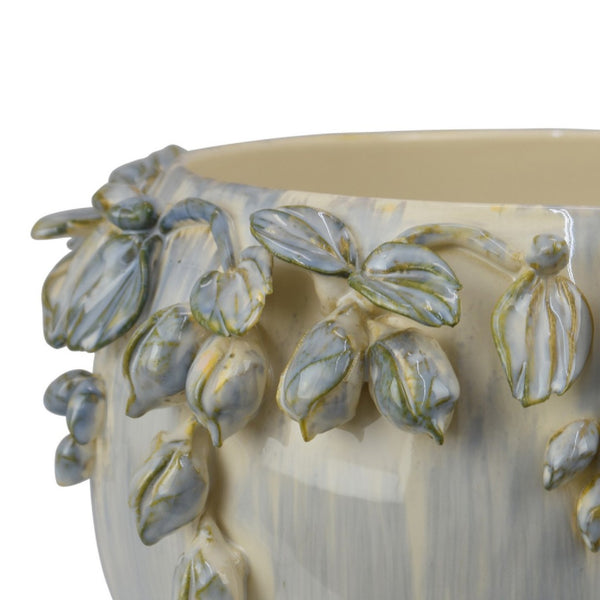 English Elm Decorative Ceramic Planter Bowl with Sculpted Floral Rim for Console or Mantel Display B056P417093