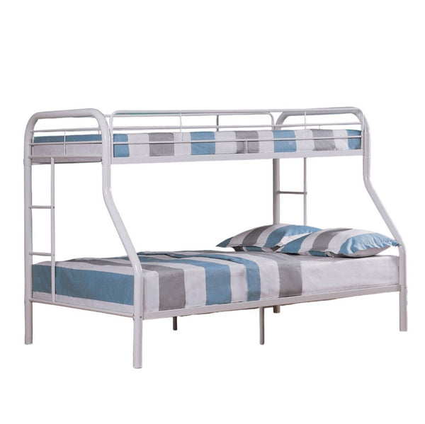 English Elm Twin Metal Bunk Bed In Glossy White - Contemporary Twin-Over-Full Design With Angled Ladder & Space-Saving Style B2741S00312-GIGA