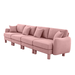 English Elm Boucle 4-Seater Pink Sofa With Chic Shell Armrests & Cylindrical Legs – Comfort Meets Modern Elegance W3041S00295