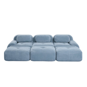 English Elm Three-seat Modular Corduroy Sectional Sofa with Ottomans for Living and Media Rooms Blue W714S01251