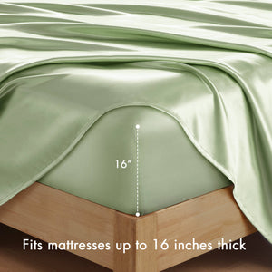 JLA Home Madison Park Essentials - Luxury Satin Sheet Set for Smooth, Skin-Friendly Sleep with Wrinkle-Resistant Finish & OEKO-TEX Safety Sage MPE20-1123