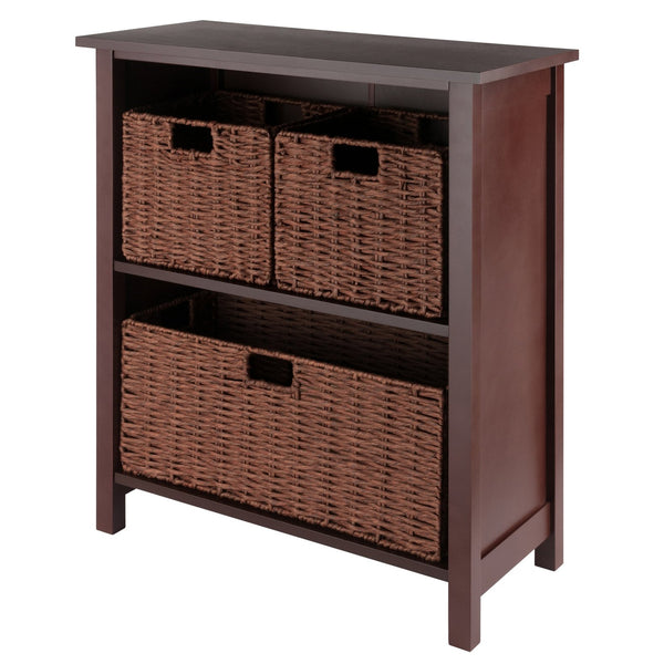 Winsome Wood Milan 4-piece Walnut Storage Shelf With 3 Stylish Foldable Baskets For Organized Living Spaces Walnut Solid ,Composite Wood 94583-winsome-wood