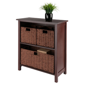 Winsome Wood Milan 4-piece Walnut Storage Shelf With 3 Stylish Foldable Baskets For Organized Living Spaces Walnut Solid ,Composite Wood 94583-winsome-wood