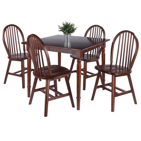 Winsome Wood Mornay 5-piece Dining Set: Cozy Walnut Table & Windsor Chairs For Farmhouse Style Family Meals Walnut Solid Wood 94587-winsome-wood