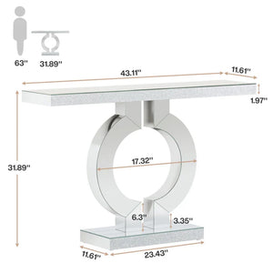 English Elm Mirrored Console Table with O-shaped Base Slim Acrylic Glam Entryway Accent T3971P453326