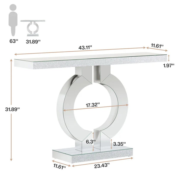 English Elm Mirrored Console Table with O-shaped Base Slim Acrylic Glam Entryway Accent T3971P453326