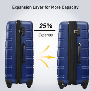 English Elm 3 Piece Abs Hardshell Spinner Luggage Set with Tsa Lock Expandable Travel Suitcases Blue PP191030AAC