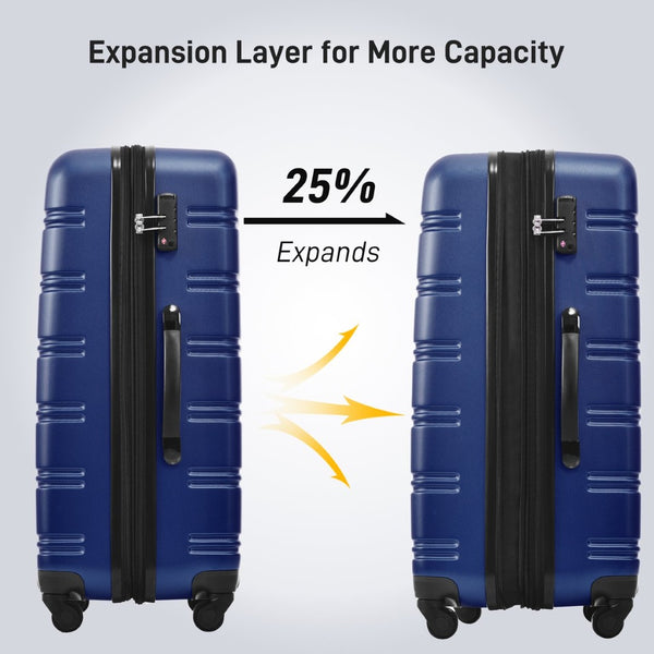 English Elm 3 Piece Abs Hardshell Spinner Luggage Set with Tsa Lock Expandable Travel Suitcases Blue PP191030AAC