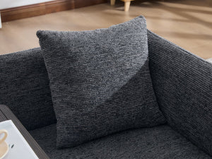 English Elm Leisure Linen Accent Chair with Built-in Side Table Pockets and Lumbar Pillow Modern Dark Gray W395P453309