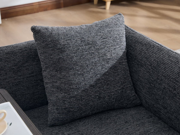 English Elm Leisure Linen Accent Chair with Built-in Side Table Pockets and Lumbar Pillow Modern Dark Gray W395P453309