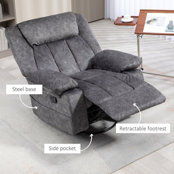 English Elm HOMCOM Swivel Rocker Recliner Chair with 360° Swivel, 145° Recline, Velvet Padding, Footrest & Pockets W2225P200839
