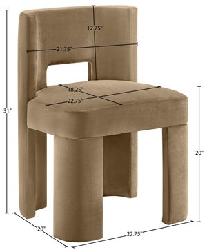 Meridian Furniture Zuno Sculptural Velvet Upholstered Dining Chair with Solid Wood Frame for Modern Interiors Beige 945Beige-C