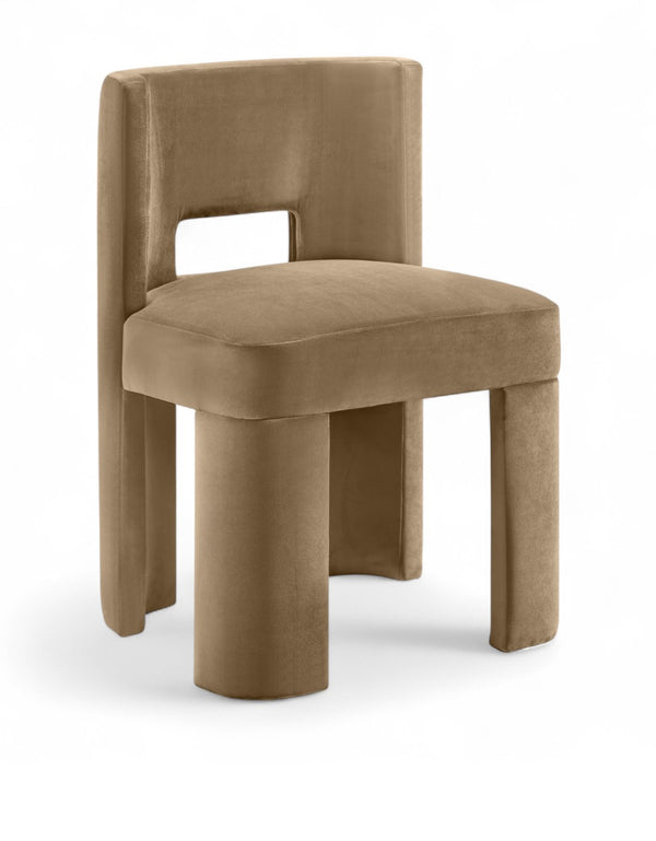 Meridian Furniture Zuno Sculptural Velvet Upholstered Dining Chair with Solid Wood Frame for Modern Interiors Beige 945Beige-C