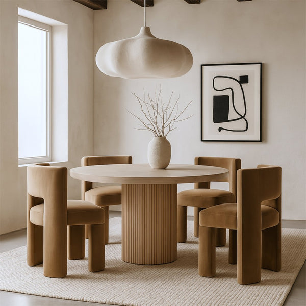 Meridian Furniture Zuno Sculptural Velvet Upholstered Dining Chair with Solid Wood Frame for Modern Interiors Beige 945Beige-C