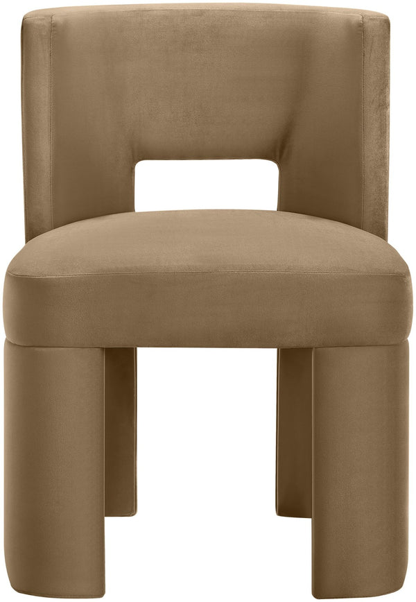 Meridian Furniture Zuno Sculptural Velvet Upholstered Dining Chair with Solid Wood Frame for Modern Interiors Beige 945Beige-C