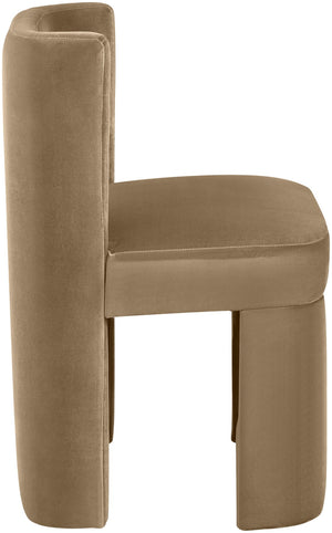 Meridian Furniture Zuno Sculptural Velvet Upholstered Dining Chair with Solid Wood Frame for Modern Interiors Beige 945Beige-C
