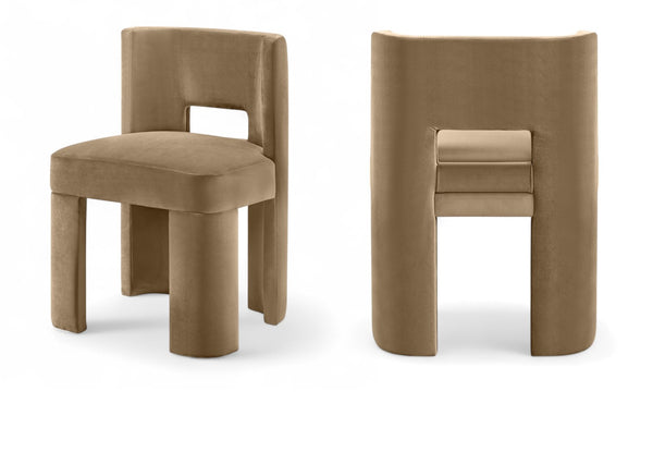 Meridian Furniture Zuno Sculptural Velvet Upholstered Dining Chair with Solid Wood Frame for Modern Interiors Beige 945Beige-C