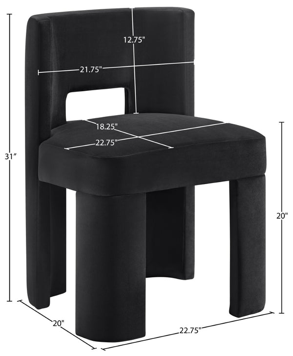 Meridian Furniture Zuno Sculptural Velvet Upholstered Dining Chair with Solid Wood Frame for Modern Interiors Black 945Black-C