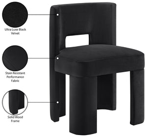 Meridian Furniture Zuno Sculptural Velvet Upholstered Dining Chair with Solid Wood Frame for Modern Interiors Black 945Black-C