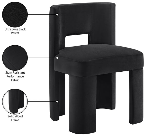 Meridian Furniture Zuno Sculptural Velvet Upholstered Dining Chair with Solid Wood Frame for Modern Interiors Black 945Black-C