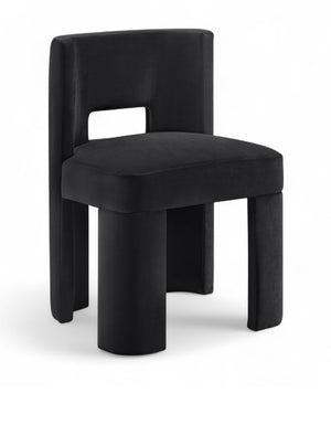 Meridian Furniture Zuno Sculptural Velvet Upholstered Dining Chair with Solid Wood Frame for Modern Interiors Black 945Black-C