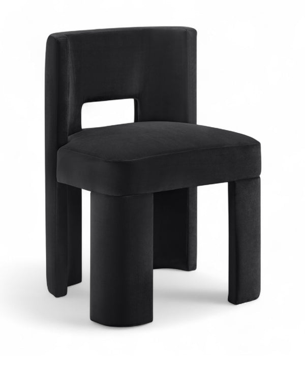Meridian Furniture Zuno Sculptural Velvet Upholstered Dining Chair with Solid Wood Frame for Modern Interiors Black 945Black-C