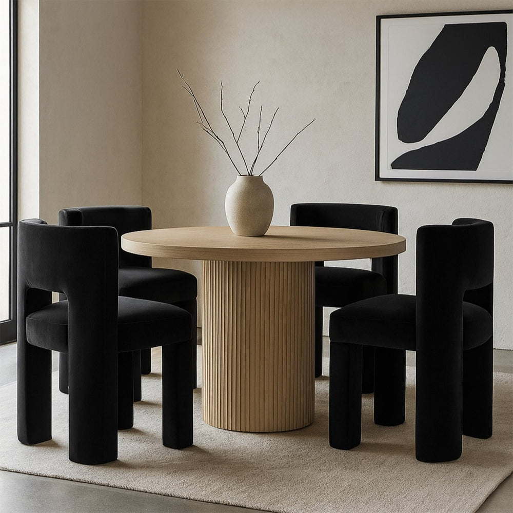 Meridian Furniture Zuno Sculptural Velvet Upholstered Dining Chair with Solid Wood Frame for Modern Interiors Black 945Black-C