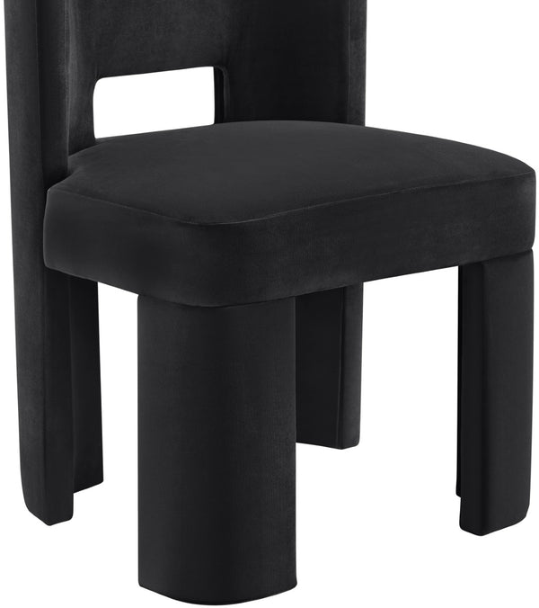 Meridian Furniture Zuno Sculptural Velvet Upholstered Dining Chair with Solid Wood Frame for Modern Interiors Black 945Black-C