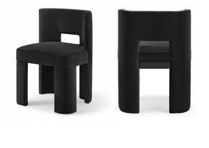 Meridian Furniture Zuno Sculptural Velvet Upholstered Dining Chair with Solid Wood Frame for Modern Interiors Black 945Black-C