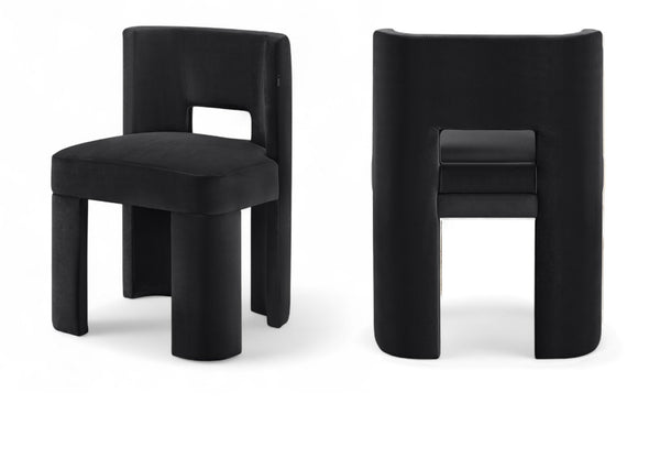 Meridian Furniture Zuno Sculptural Velvet Upholstered Dining Chair with Solid Wood Frame for Modern Interiors Black 945Black-C