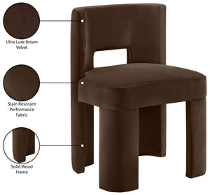 Meridian Furniture Zuno Sculptural Velvet Upholstered Dining Chair with Solid Wood Frame for Modern Interiors Brown 945Brown-C