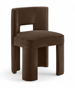 Meridian Furniture Zuno Sculptural Velvet Upholstered Dining Chair with Solid Wood Frame for Modern Interiors Brown 945Brown-C