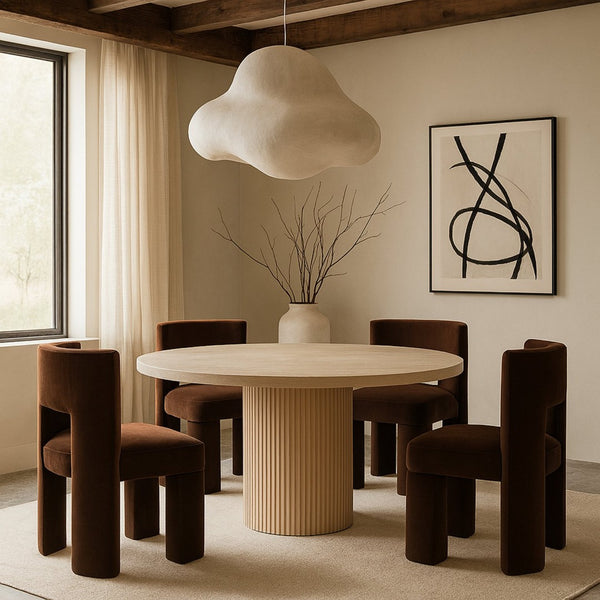 Meridian Furniture Zuno Sculptural Velvet Upholstered Dining Chair with Solid Wood Frame for Modern Interiors Brown 945Brown-C