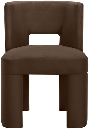 Meridian Furniture Zuno Sculptural Velvet Upholstered Dining Chair with Solid Wood Frame for Modern Interiors Brown 945Brown-C