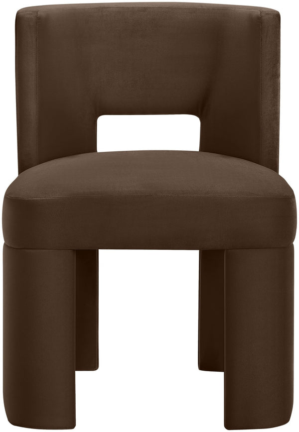 Meridian Furniture Zuno Sculptural Velvet Upholstered Dining Chair with Solid Wood Frame for Modern Interiors Brown 945Brown-C