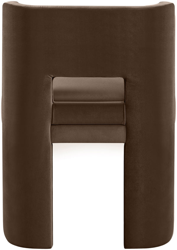 Meridian Furniture Zuno Sculptural Velvet Upholstered Dining Chair with Solid Wood Frame for Modern Interiors Brown 945Brown-C