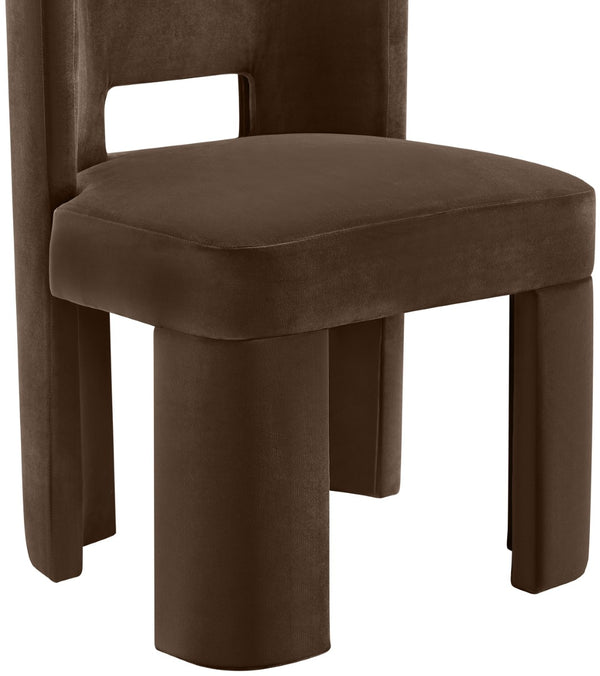 Meridian Furniture Zuno Sculptural Velvet Upholstered Dining Chair with Solid Wood Frame for Modern Interiors Brown 945Brown-C
