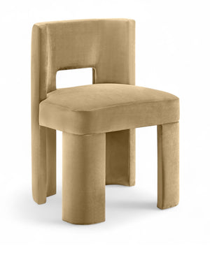 Meridian Furniture Zuno Sculptural Velvet Upholstered Dining Chair with Solid Wood Frame for Modern Interiors Camel 945Camel-C