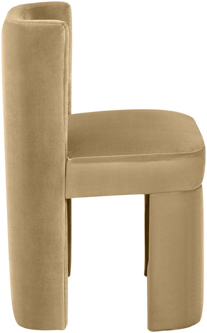 Meridian Furniture Zuno Sculptural Velvet Upholstered Dining Chair with Solid Wood Frame for Modern Interiors Camel 945Camel-C