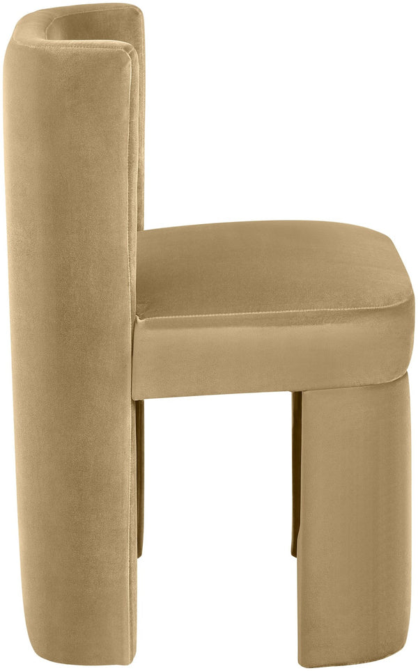 Meridian Furniture Zuno Sculptural Velvet Upholstered Dining Chair with Solid Wood Frame for Modern Interiors Camel 945Camel-C
