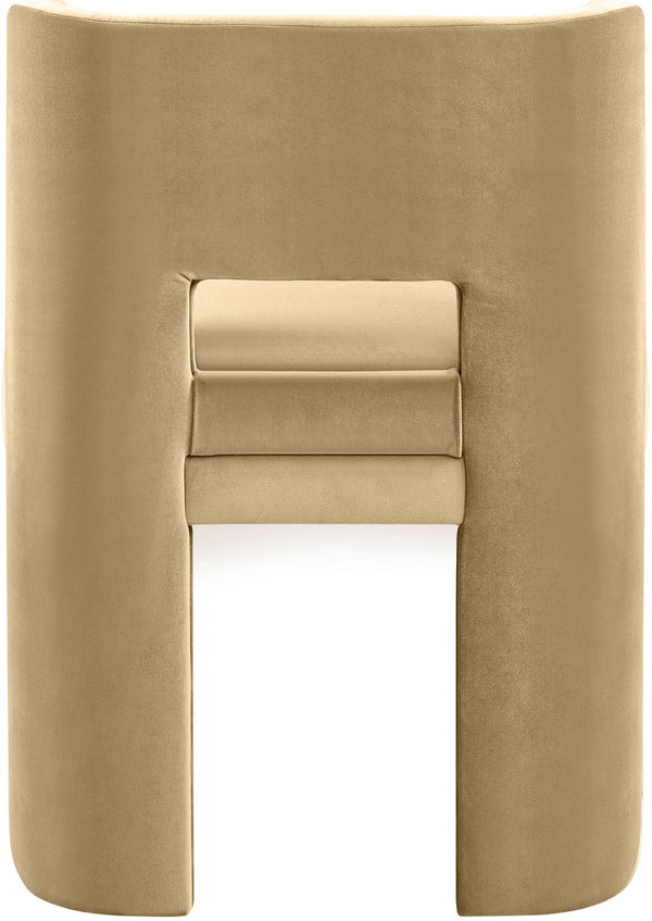 Meridian Furniture Zuno Sculptural Velvet Upholstered Dining Chair with Solid Wood Frame for Modern Interiors Camel 945Camel-C