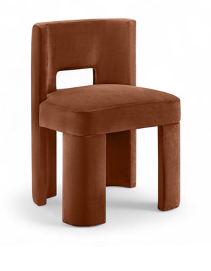 Meridian Furniture Zuno Sculptural Velvet Upholstered Dining Chair with Solid Wood Frame for Modern Interiors Cognac 945Cognac-C