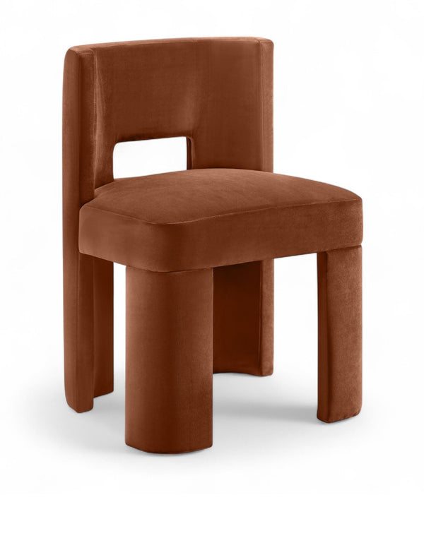 Meridian Furniture Zuno Sculptural Velvet Upholstered Dining Chair with Solid Wood Frame for Modern Interiors Cognac 945Cognac-C