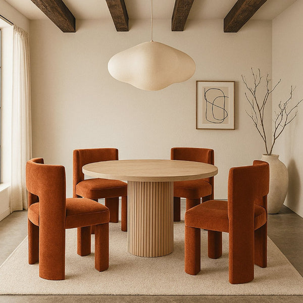 Meridian Furniture Zuno Sculptural Velvet Upholstered Dining Chair with Solid Wood Frame for Modern Interiors Cognac 945Cognac-C