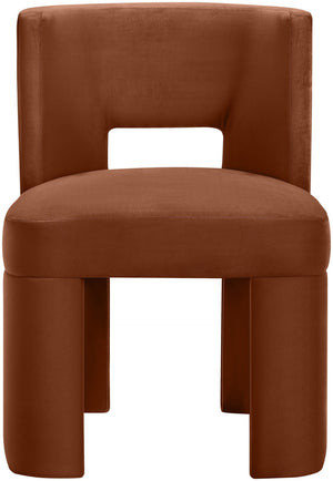 Meridian Furniture Zuno Sculptural Velvet Upholstered Dining Chair with Solid Wood Frame for Modern Interiors Cognac 945Cognac-C