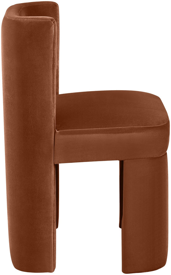 Meridian Furniture Zuno Sculptural Velvet Upholstered Dining Chair with Solid Wood Frame for Modern Interiors Cognac 945Cognac-C