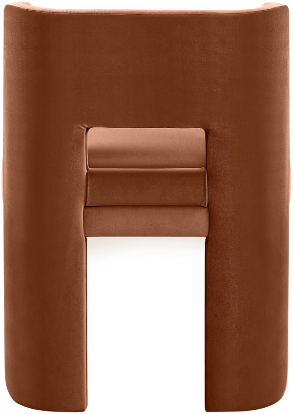 Meridian Furniture Zuno Sculptural Velvet Upholstered Dining Chair with Solid Wood Frame for Modern Interiors Cognac 945Cognac-C