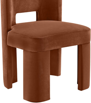 Meridian Furniture Zuno Sculptural Velvet Upholstered Dining Chair with Solid Wood Frame for Modern Interiors Cognac 945Cognac-C
