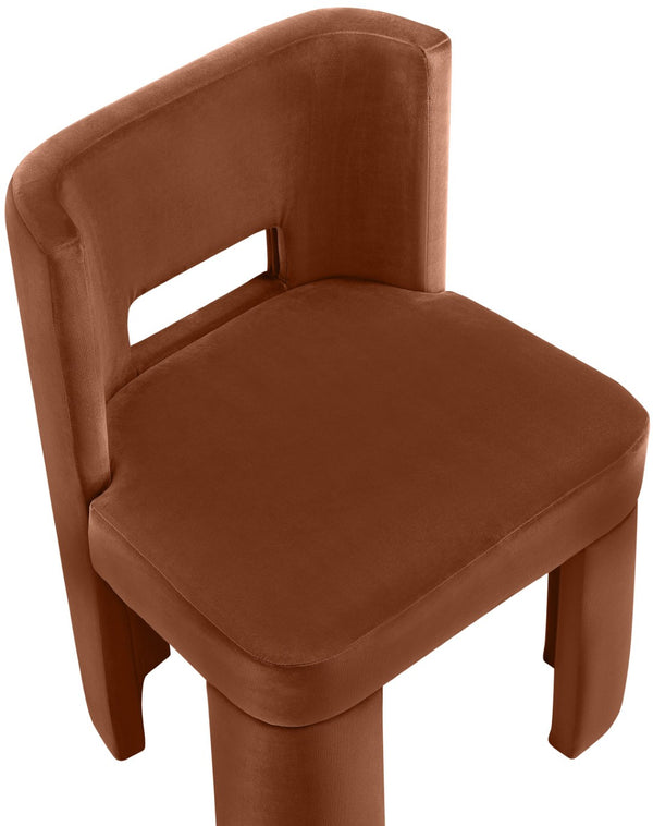 Meridian Furniture Zuno Sculptural Velvet Upholstered Dining Chair with Solid Wood Frame for Modern Interiors Cognac 945Cognac-C