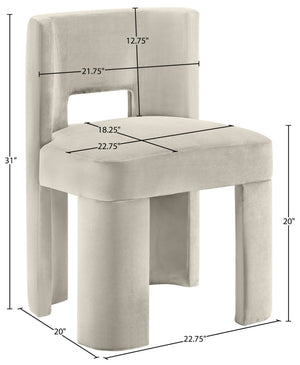 Meridian Furniture Zuno Sculptural Velvet Upholstered Dining Chair with Solid Wood Frame for Modern Interiors Cream 945Cream-C